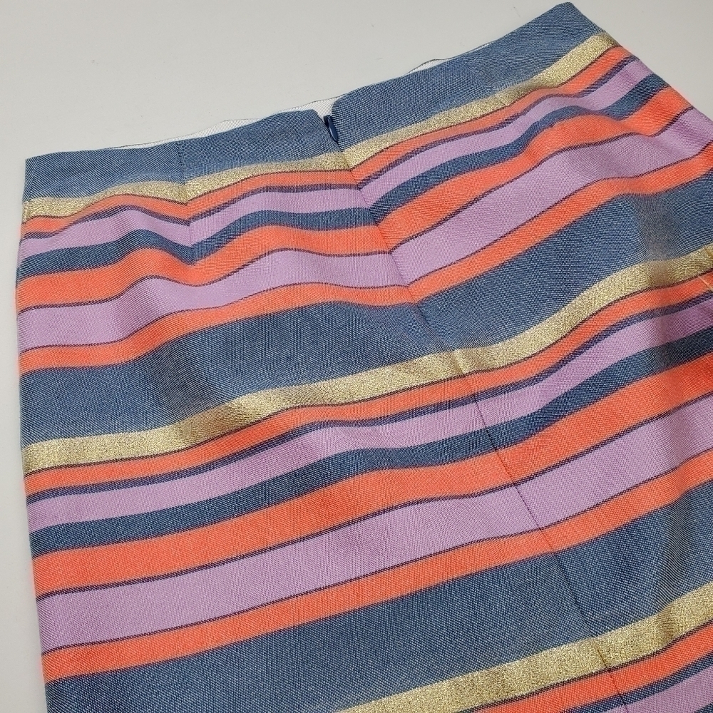 J. Crew  Pink Blue Gold Stripe Mini Skirt 0 - Picture 10 of 11
